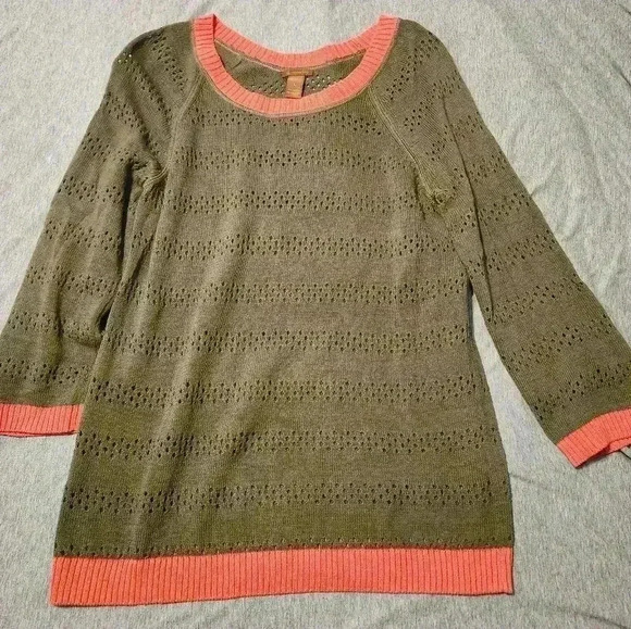 COPPER KEY KNIT SWEATERTOP OLIVE GREEN/ORANGE SIZE L - Picture 2 of 6